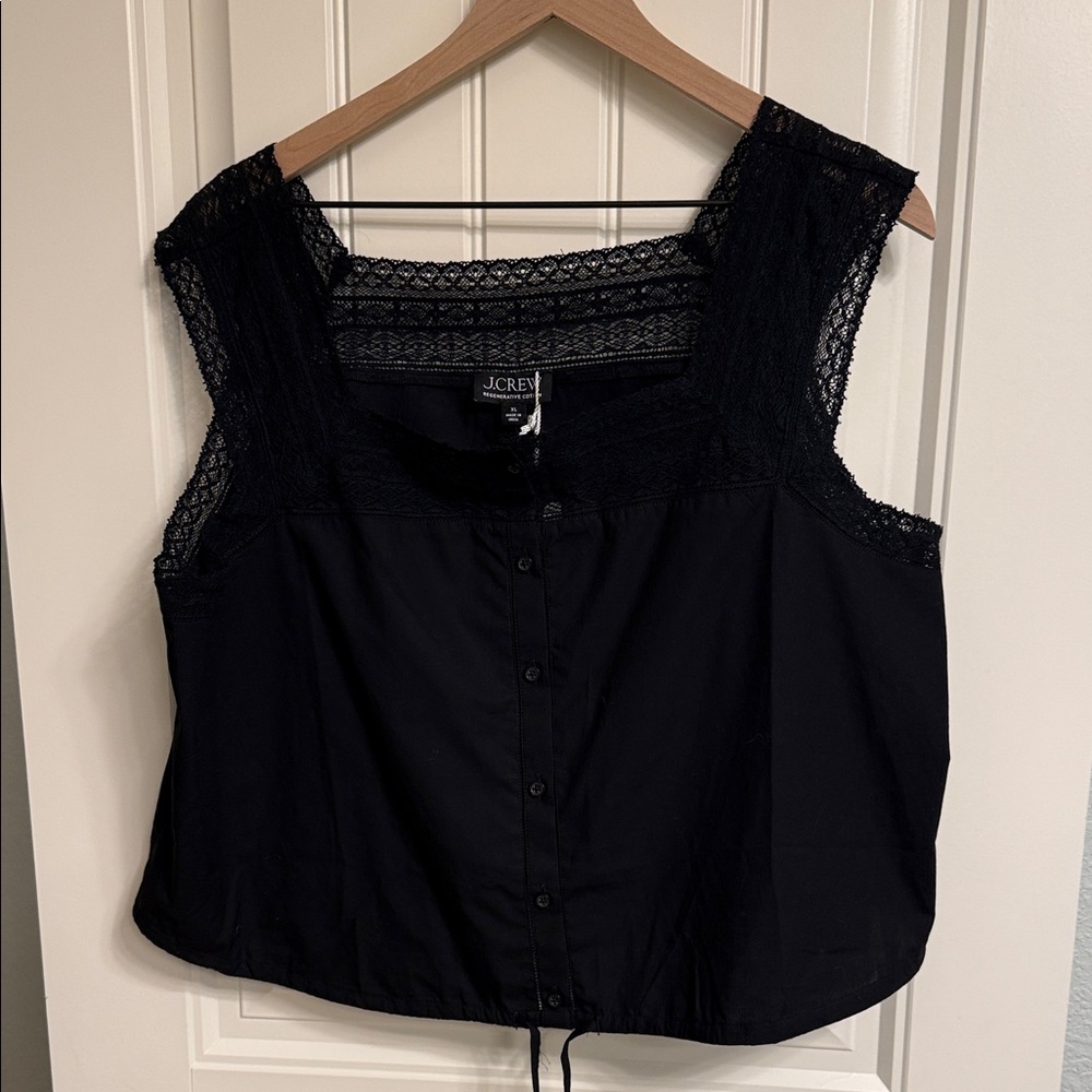 J. Crew Black Sleeveless Lace Blouse size XL